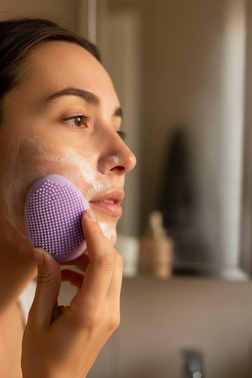 Brush in use on face