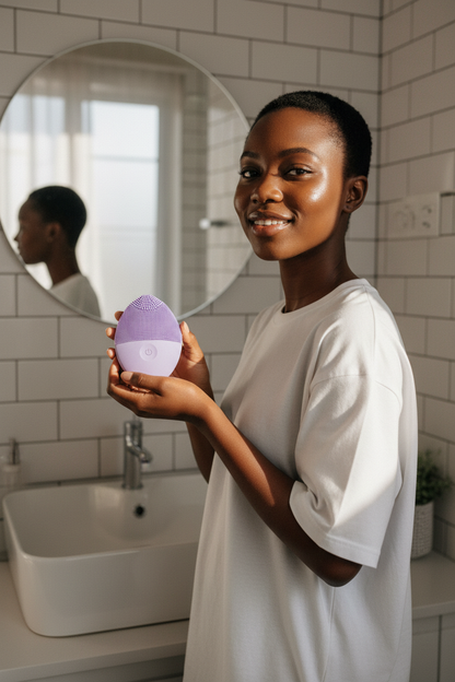 Woman holding cleansing brush